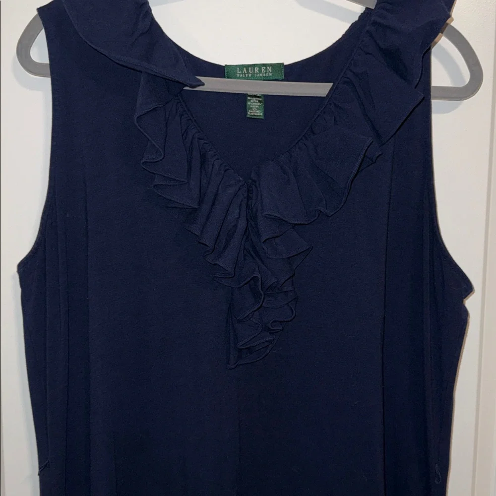 Navy Ruffle Neck Dress - Picture 1 of 4